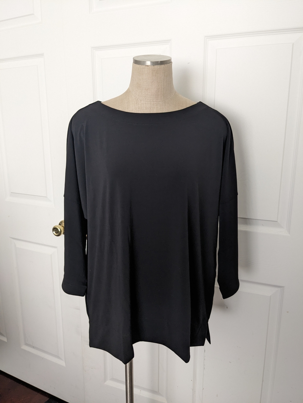 Chico's Easy Chic 3/4 Sleeve Relaxed Top - Black - Sz 2 (Lrg) - NWOT